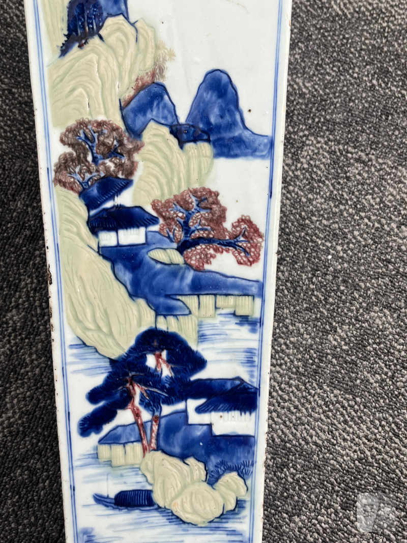 清康熙  釉下三彩山水人物亭台楼阁图四方瓶（税） - 图14